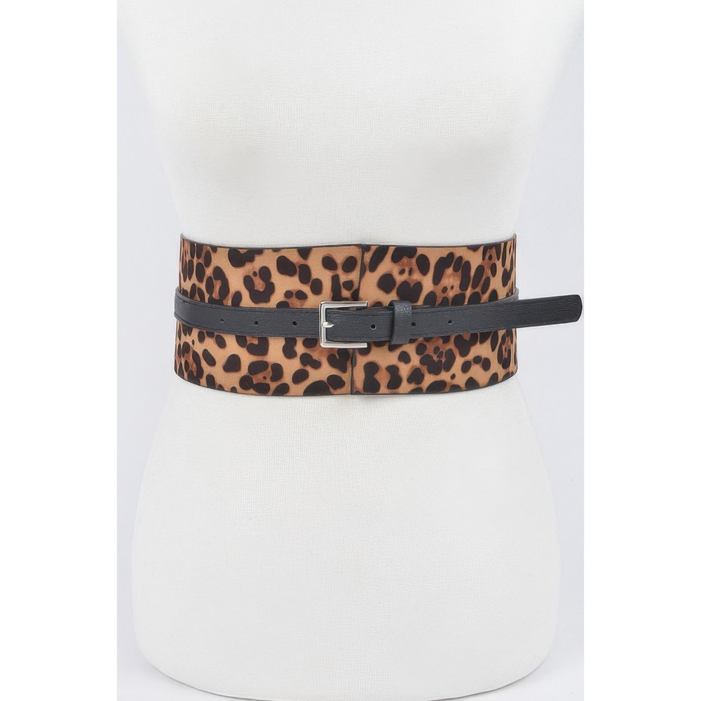 Leopard Corset Belt Women OS Brown New Animal Print Wide Waist Cincher